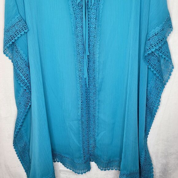 Cupshe Teal Crochet Trim Beach Cover Up One Size - Picture 3 of 10
